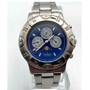 PEUGEOT Moon Phase Men's Watch 39mm - Fresh Battery - WR 30m - 3Dates - Wrist 7"